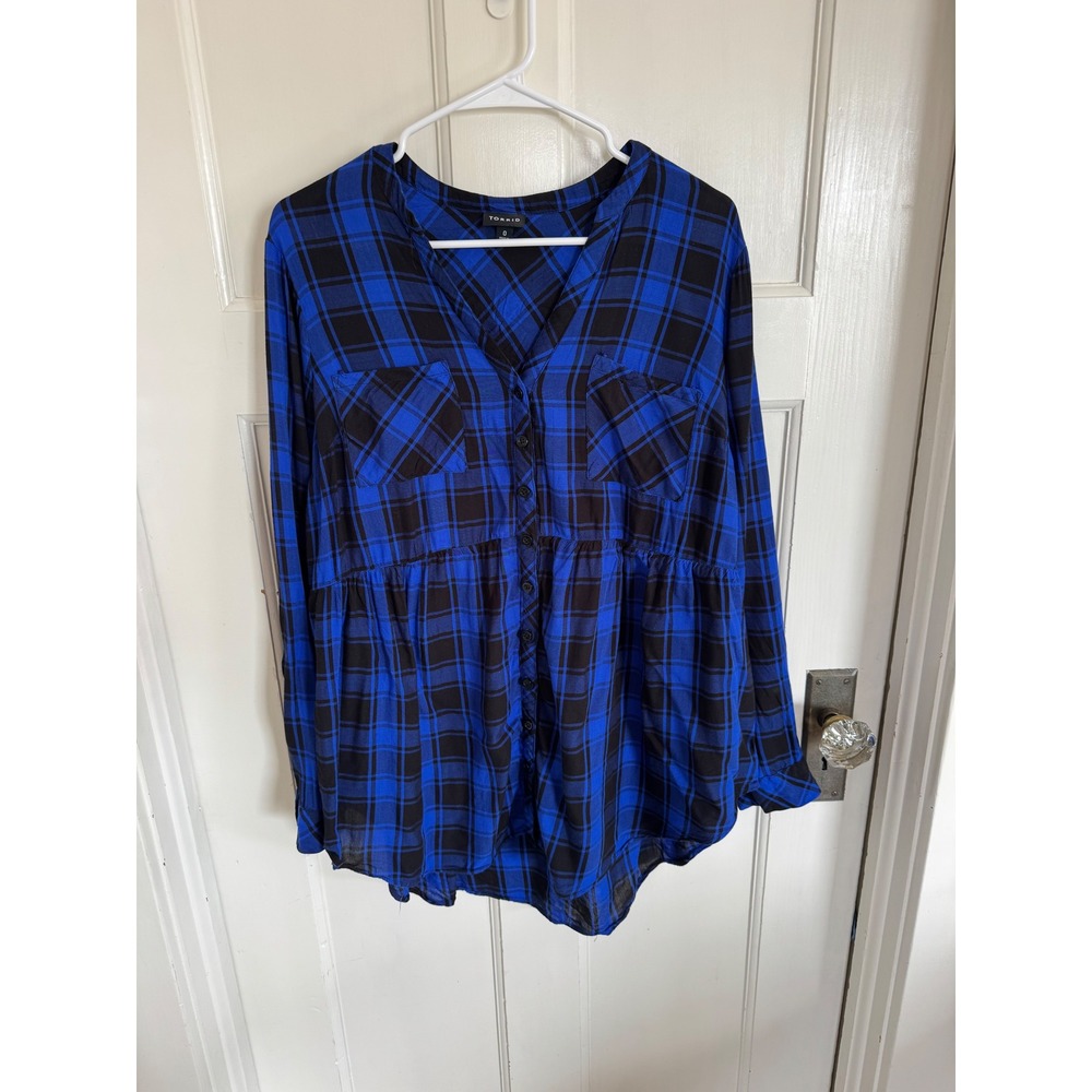 Torrid blue plaid peplum waist top size 0 (large/xl)